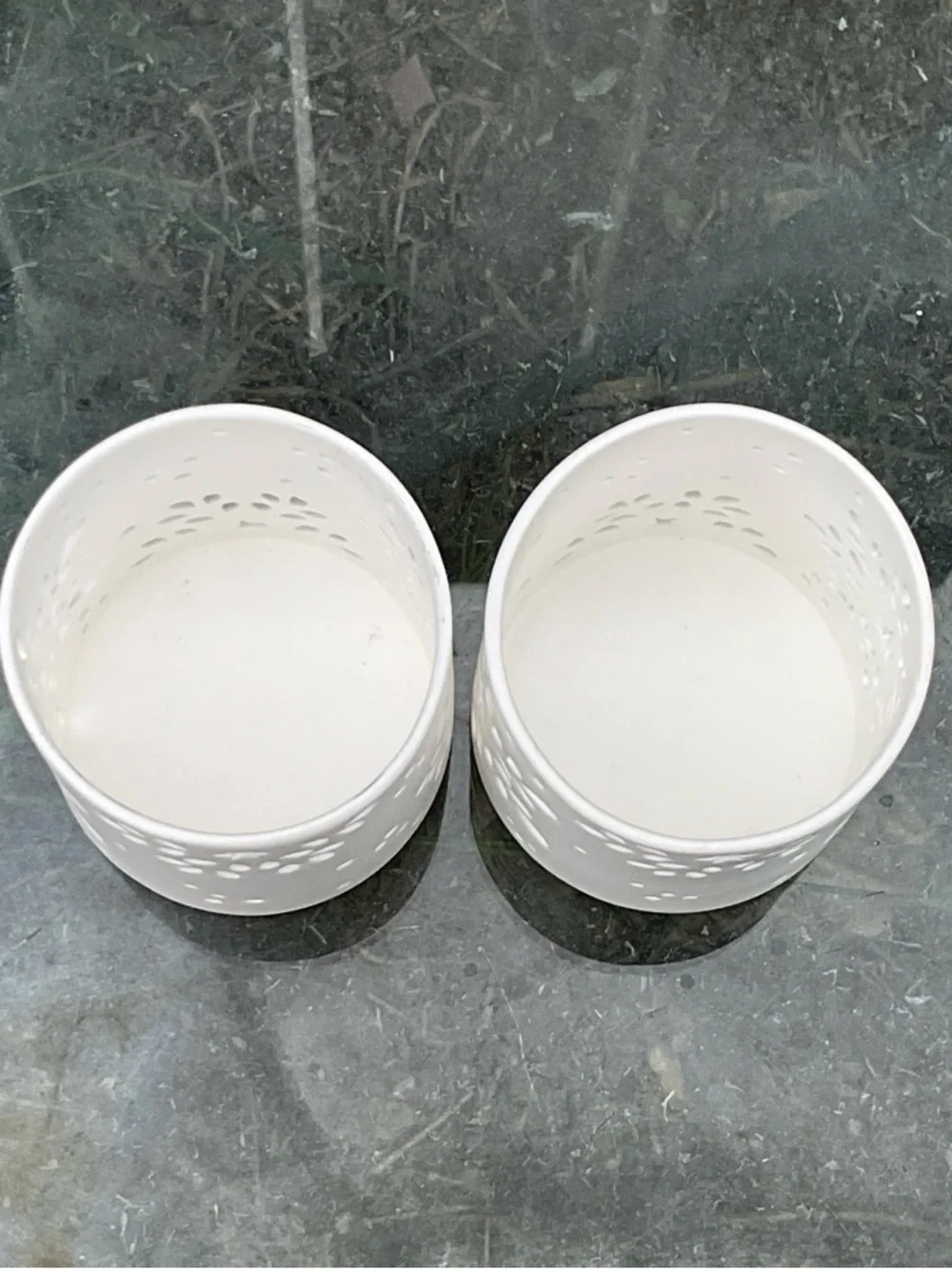 Crate&Barrel White Ceramic Cutout Candle Holders — Pair